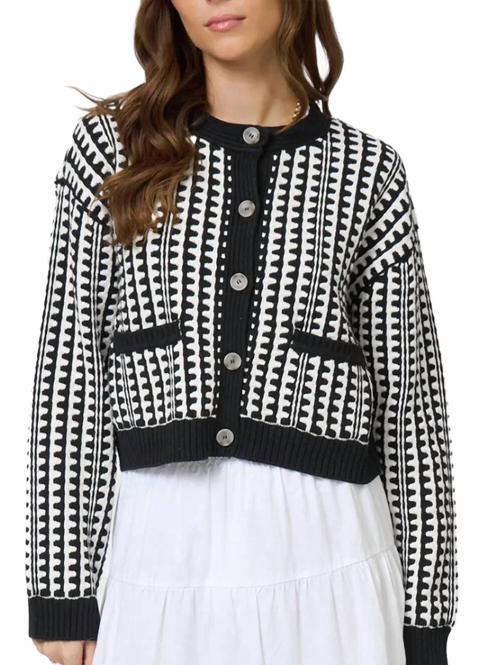 NEW CENTRAL PARK WEST skye geometric cardigan in black white multi